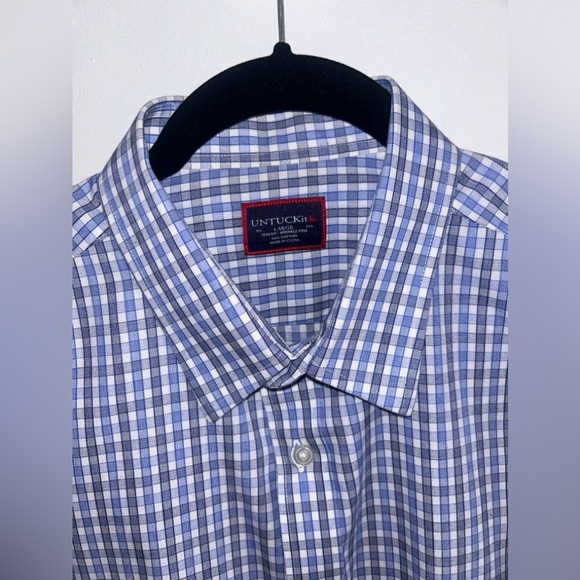 untuckit great used condition blue plaid shirt slim fit wrinkle free 100% cotton - Picture 3 of 7
